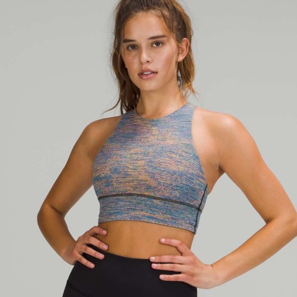 * LuluLemon Energy Bra High Neck Long Line Medium Support teal multi size 12 - Picture 5 of 9